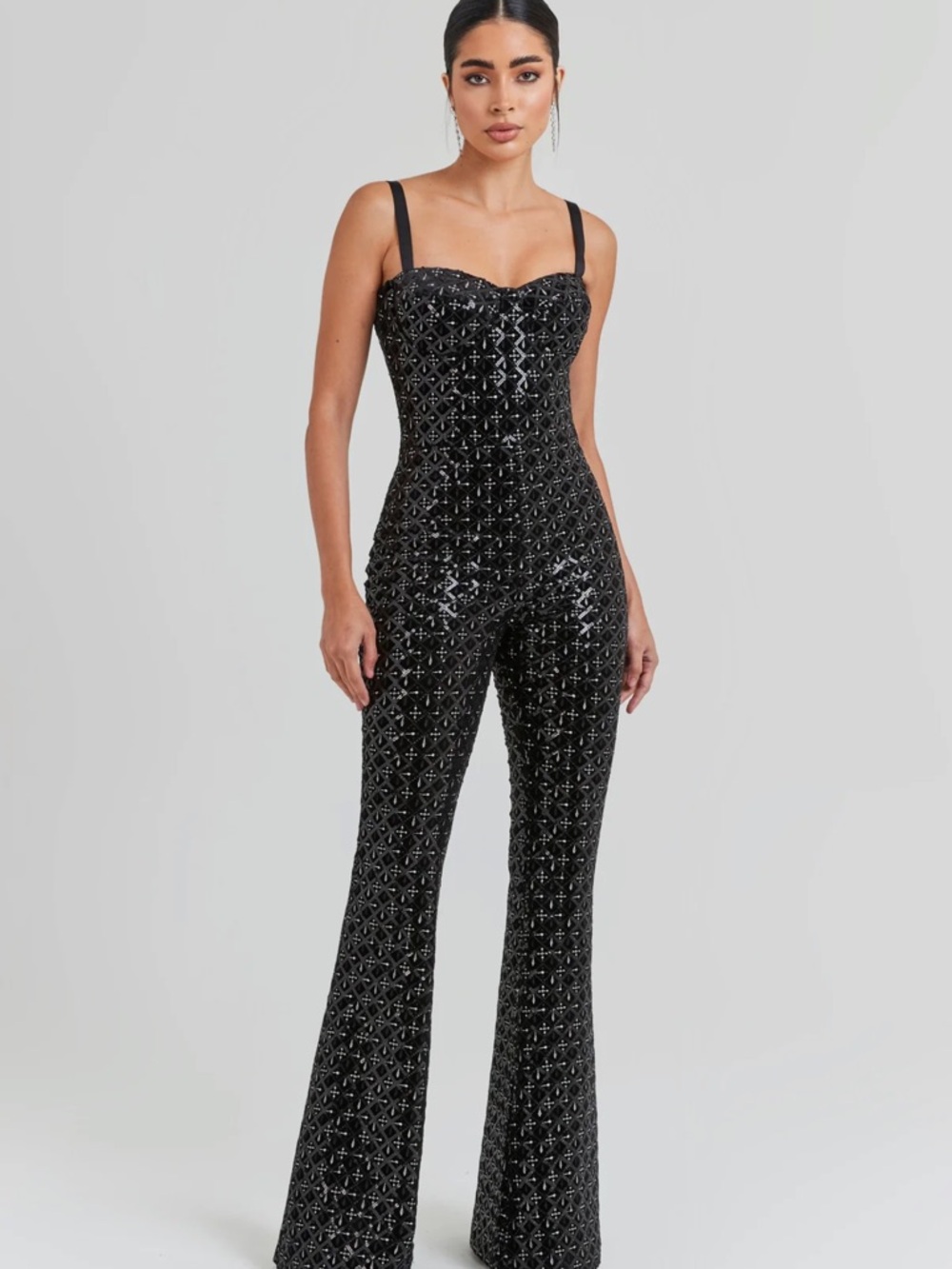 Nadine Merabi Hailey Sequin Strap Jumpsuit in Black